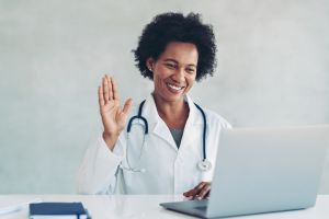Doctor having an online meeting