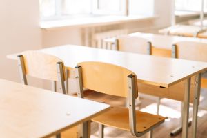 School empty desks in an empty classroom