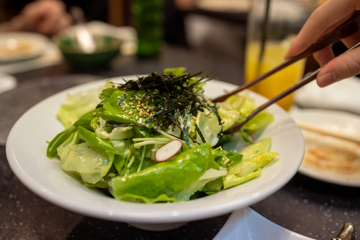 Eating salad in Yakiniku party