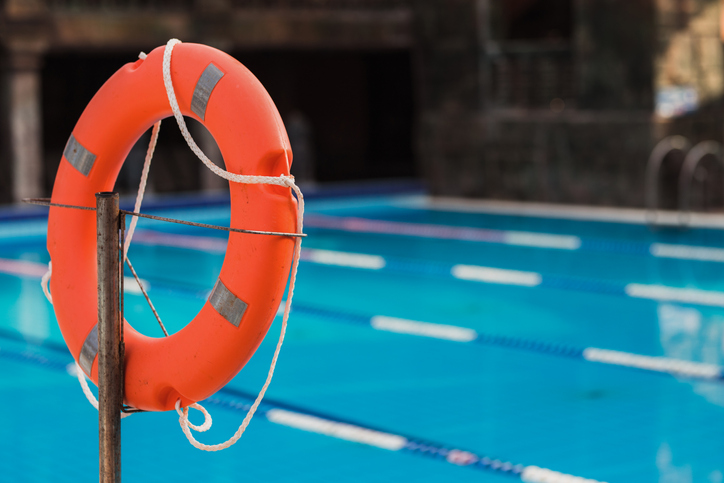 Life belt by the swimming pool