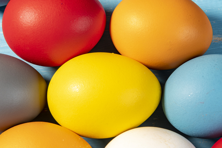 eggs painted in different colors to symbolize the passage of Christian Easter