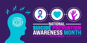 National Suicide Prevention Awareness Month depression icon background or banner template observed every year in September. Template for background, banner, card, poster, placard, design template.