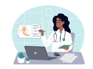 World Multiple Sclerosis Day. Doctor examines an MS nerve. Vector illustration in flat style