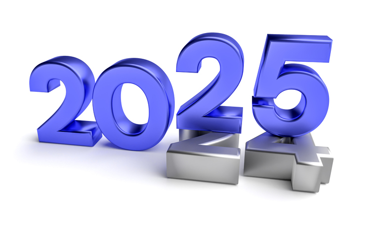 New year holiday concepts. Number 2025 over old 2024 isolated