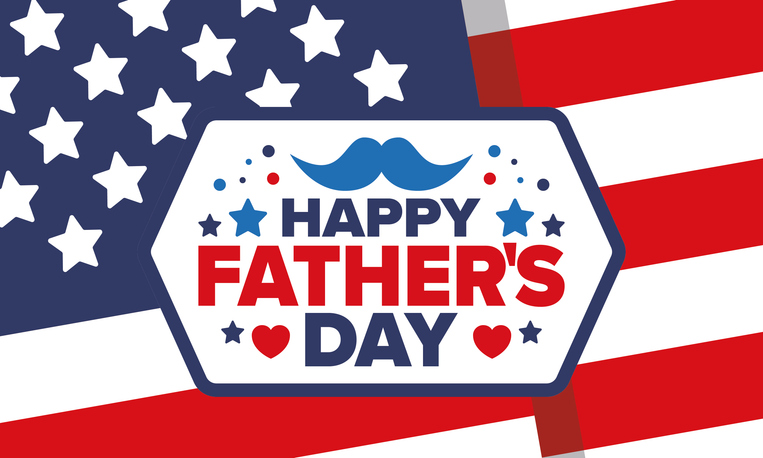 Happy Father’s Day. Honoring dads. Lovely celebration in June. Sweetest family holiday. Party event. Mustache and heart. Blue color. Creative art poster. Vector design